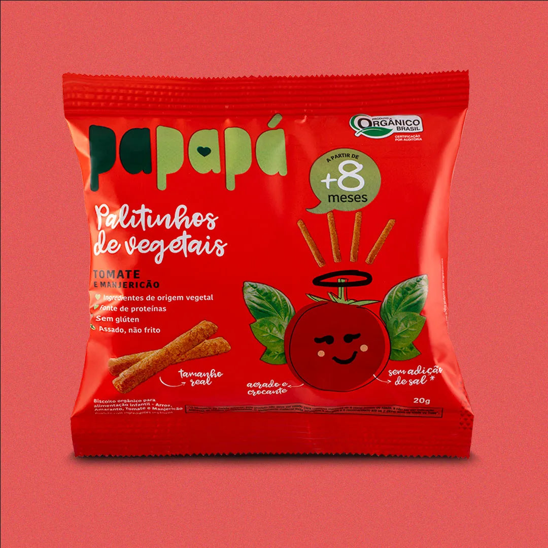 Palitinhos de Vegetais Orgânicos Tomate e Manjericão 20g Papapá